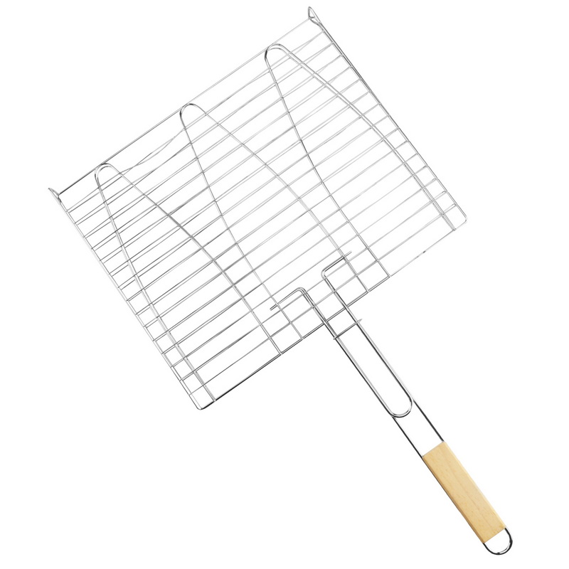 BQ-1173 Factory Multifunction 3 Fish BBQ Fish Basket Net Iron Plating Chromed Barbecue Mesh