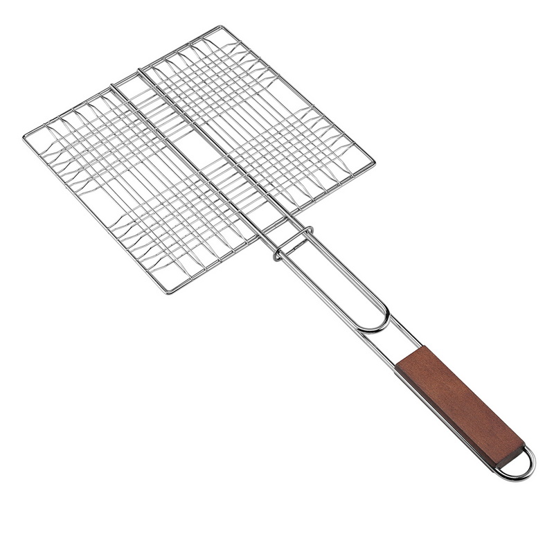BQ-1185 Long Handle Square Grill Grid Vegetable Basket Grill Wire Mesh For Outdoor Camping