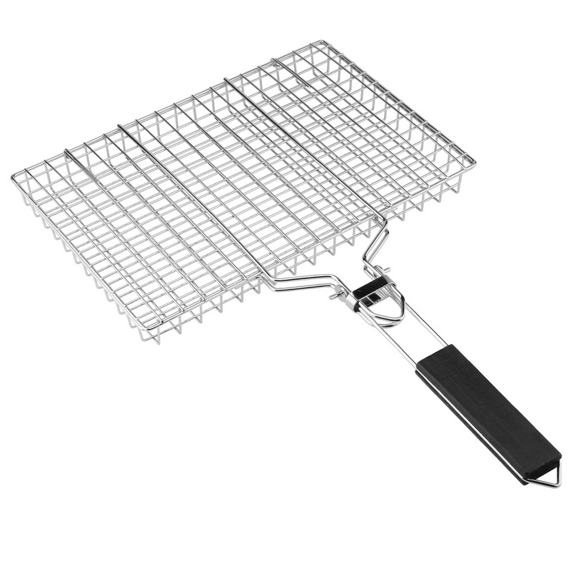 BQ-1199 Very Cheap Barbecue Wire Mesh Wood Handle Dismounting BBQ Grill Mesh Factory Sale