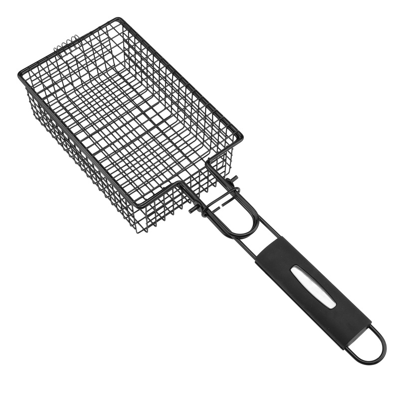 BQ-1222 Non Stick Bbq Mesh Basket Bbq Wire Mesh Grill Net Barbecue Grill With Dismounting Handle
