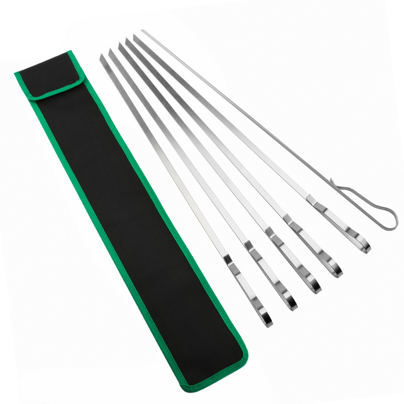 SK-2106 Stainless Steel Barbecue Sticks Grill Flat Skewers 6pcs Set For BBQ Grilling