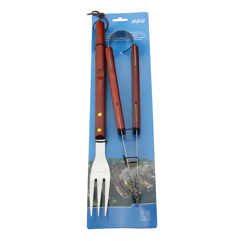 BS-3170 BBQ Fork Clip Outdoor Grill Utensils Accessories 2PCS BBQ Tools With Wood Handle