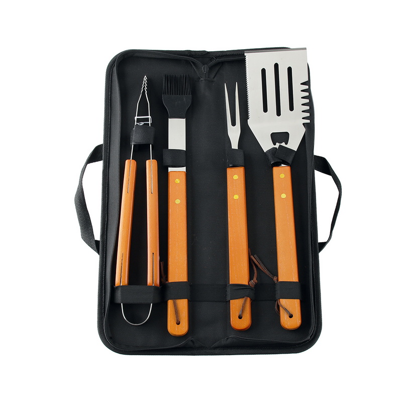 BS-3180 BBQ Accessories Grilling Tools 4PCS Weedtree Handle BBQ Utensils With Pouch