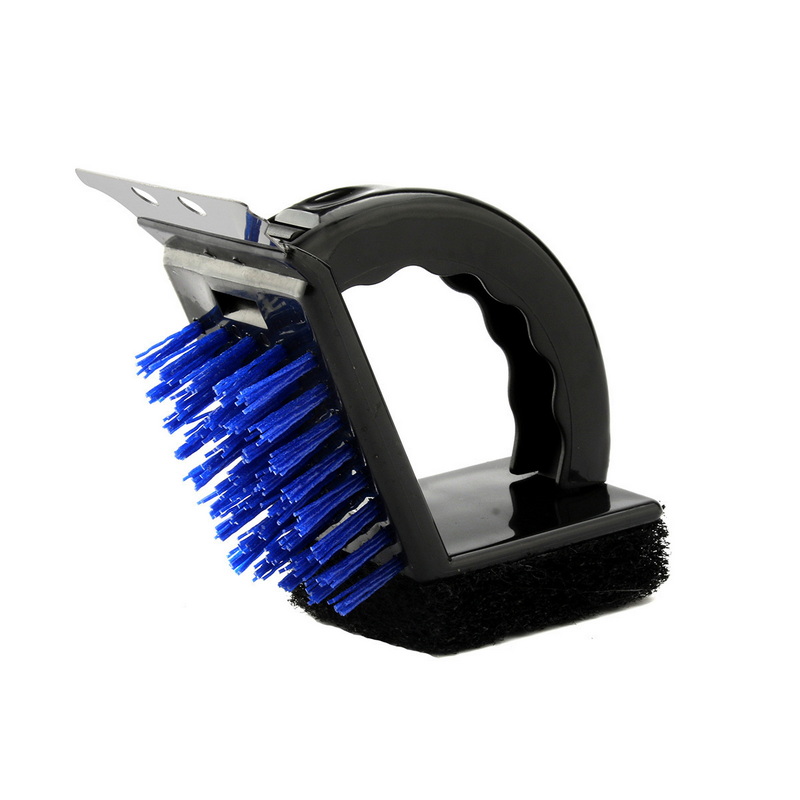 BQ-6105 Blue High Quality Small Bbq Tools Camping Grilling Cleaning Brush With Scraper