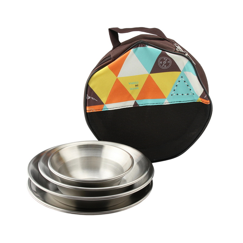 NB-1668 Custom Stainless Steel 8pcs Camping Set Outdoor Bbq Dinnerware Dinner Plates Dishes Bowl Set