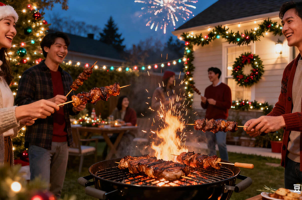 Christmas fireworks and the aroma of grilled meat: A new trend of outdoor Christmas barbecues abroad