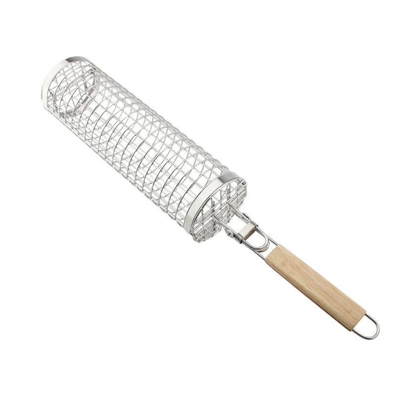 Stainless Steel Rolling Grilling Net Bbg Accessories Tools Round Barbecue Grill Cage