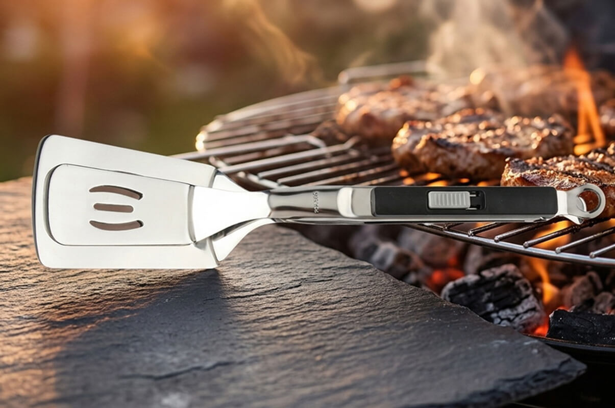 Stainless steel spatula holder, making outdoor cooking more efficient and effective