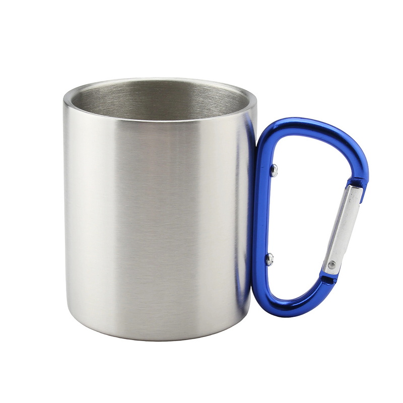 CT-8071 Portable Lightweight Stainless Steel Camping Mug with Blue Carabiner for Outdoor
