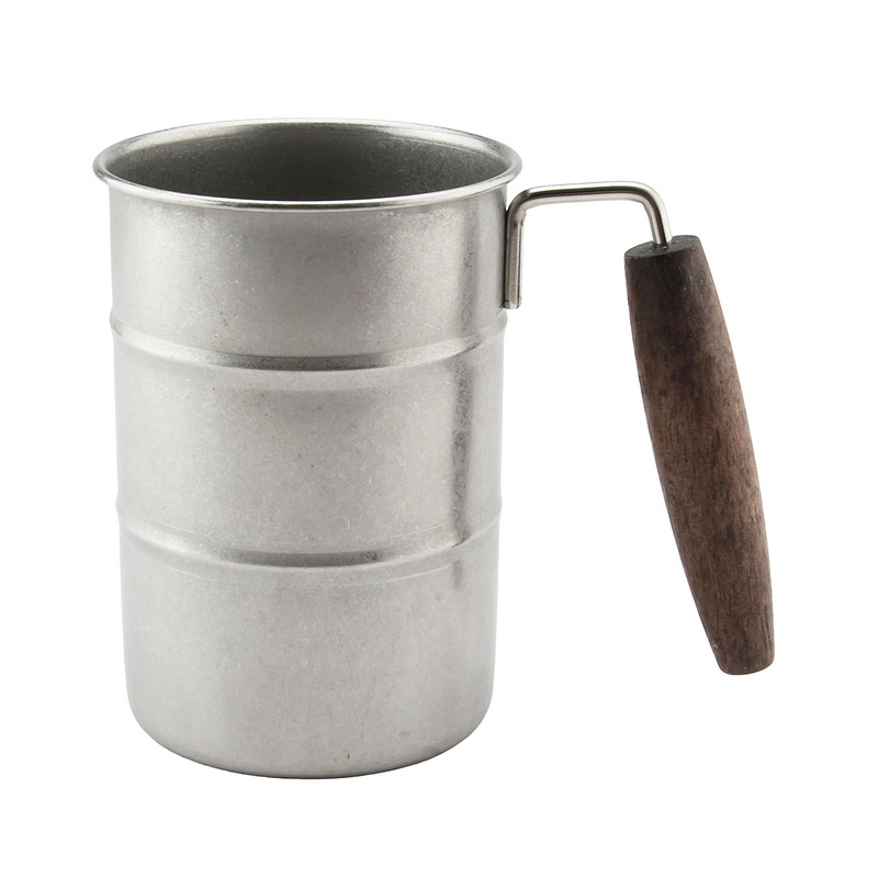 CT-8074 350ml Vintage Stainless Steel Mug with Wood Handle Heat Resistant Camping Drinkware