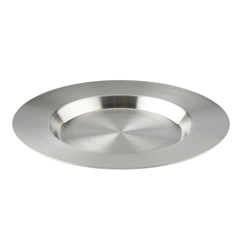 CT-8078 Sleek Rimmed Durable Stainless Steel Serving Plate Perfect for BBQs and Camping Trips