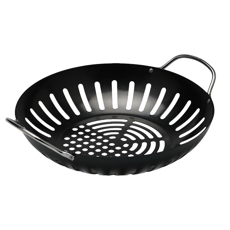 BT-5148 Non-Stick Perforated BBQ Pan Round Outdoor Charcoal Barbecue Pan With Double Metal Handles