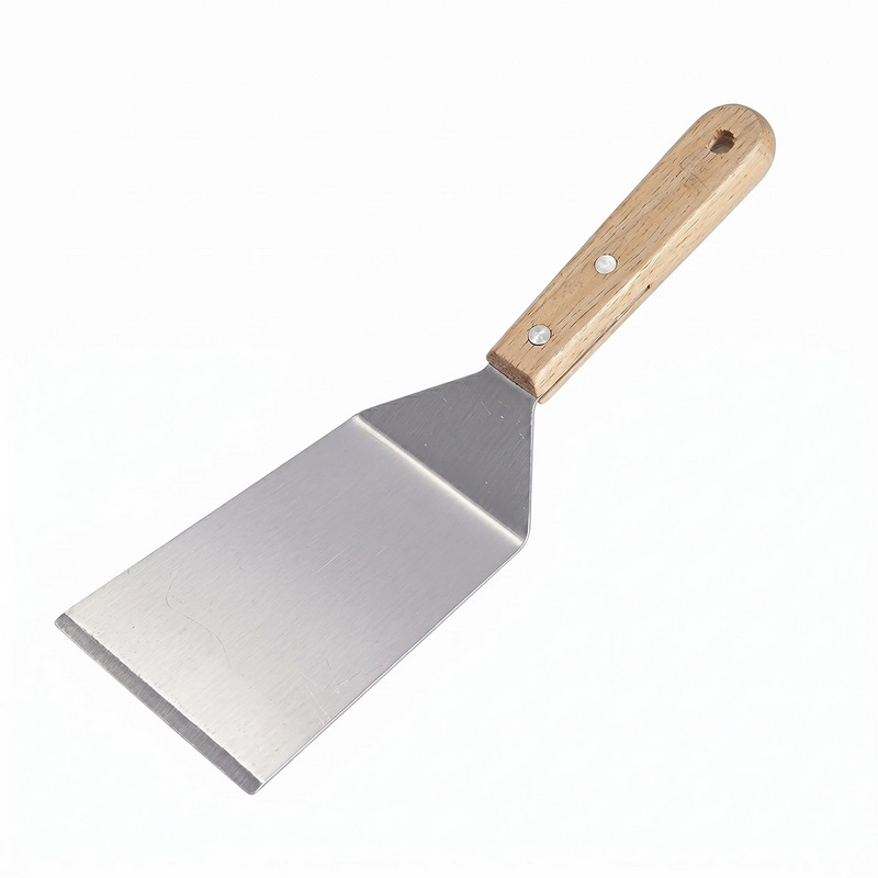 PS-2028 Wooden Handle Stainless Steel Grill Spatula Flat Scraper for Teppanyaki BBQ Griddle Cooking