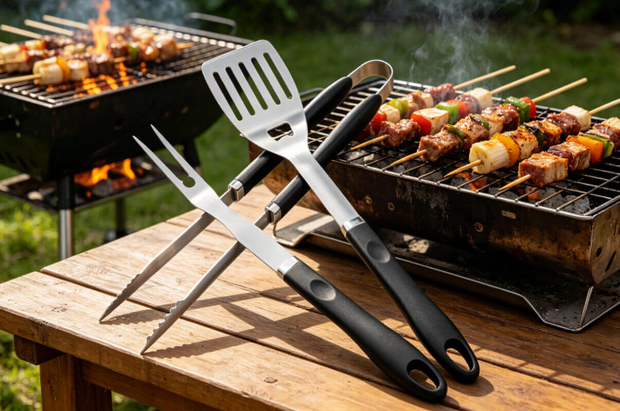 3-Piece Stainless Steel BBQ Tool Set with PP Handles – All-in-One Grilling Kit for Backyard & Outdoor Adventures